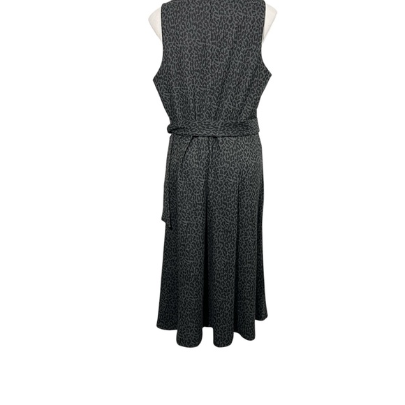 Anne Klein dress sz 16 Charcoal gray Animal Print belted Midi sleeveless office - Picture 3 of 7